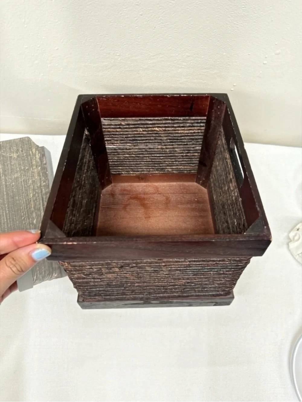 Vintage Set 2 Wood Storage Crates Woven Twine Baskets Rustic Farmhouse Decor